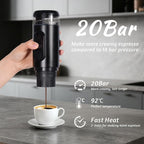 Portable Espresso Machine, Electric Travel Coffee maker with Self-Heating & USB-C, 20Bar High Pressure, Compatible with Coffee Capsules & Grounds（NS&DG） for Camping, RV, Office, Car