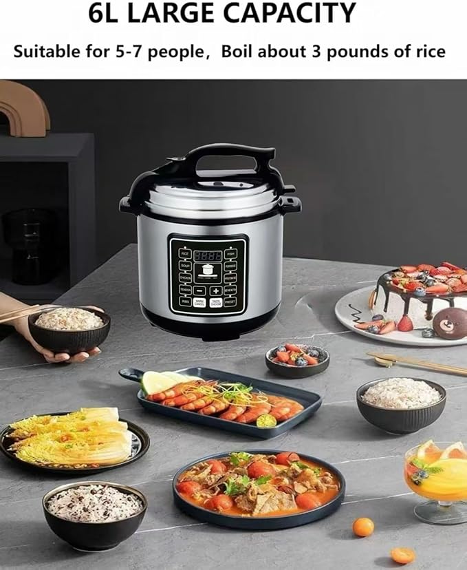 12 In 1 Electric Pressure Cooker With 24-Hour Reservation Function, Slow Cooker, Rice Cooker, Wok, Cake, Yogurt, Etc., 6 L, Stainless Steel/Black.
