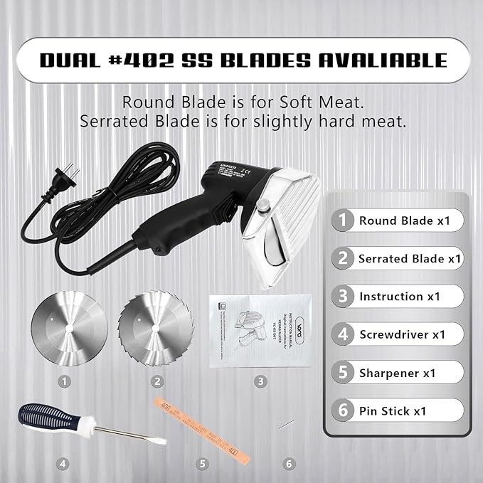VONCI 80W Commercial Gyro Cutter, Electric Shawarma Knife, Doner Kebab Meat Slicer With 2 Blades, 2600 RPM, 0-8mm Adjustable Thickness, Powerful Turkish Grill Machine.