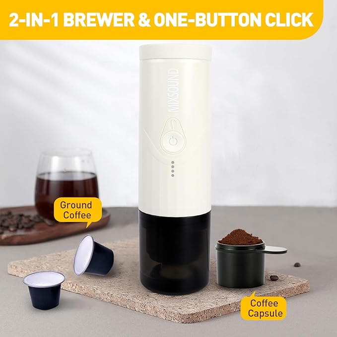 Portable Espresso Machine, Electric Travel Coffee Maker for Camping, Car Coffee Maker Self-Heating with USB-C, Compatible with Ground Coffee & NS Capsule for RV, Hiking, Office