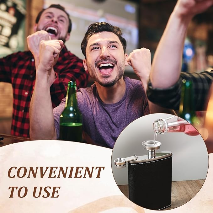 6 Set 8 oz Leather Hip Flasks for Liquor for Men Leak Proof Stainless Steel Drinking Flasks with Funnel Soft Wrap Whiskey Vessels for Wedding Bridesmaid Christmas Gifts (Black)