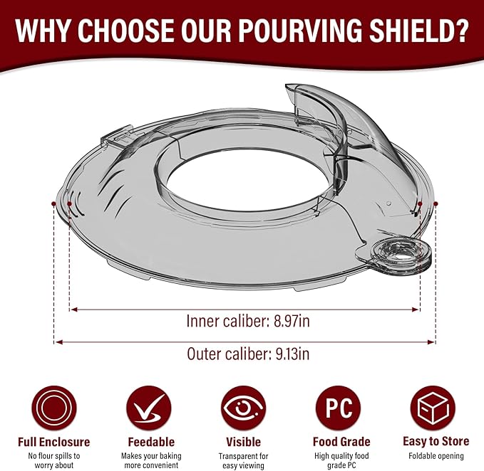 Pouring Shield for KitchenAid Tilt Head 4.5-5QT Stainless Steel (Only),Safety Pouring Shield,Splatter Guard for kitchenaid mixer bowl,Kitchen Aid Stand Mixers (Transparent Grey, for 4.5-5 QT)