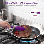 600ºF Heat Resistant Kitchen Tong: U-Taste 7 inch Silicone Cooking Tong with Firm Sealed Non Stick Rubber Tips & Silicon Coated 18/8 Stainless Steel Handle & Smooth Locking for Serving Salad (Purple)