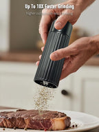 Pepper Grinder Mill, Professional Grade Manual Pepper Grinder, High Output Heavy Duty Pepper Mill Grinder, Refillable, Aluminum Matte Black, Stainless Steel Burrs, Adjustable Coarseness Grind Settings