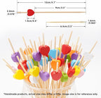 Minisland Multicolor Love Heart Cocktail Picks, 4.7 Inch Long Bamboo Fancy Toothpicks for Appetizers, Bridal Shower Wedding Valentines Party Food Drinks Garnish Fruit Skewer Sticks 100 Counts -MSL445