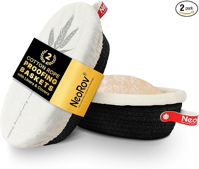 Banneton Bread Proofing Basket Set - 2X Oval Round Sourdough Proofing Baskets - Sourdough Proofing Bowls Bread Baking Supplies With Liner & Cloth Cover - Cotton Rope Banneton Basket for Baking