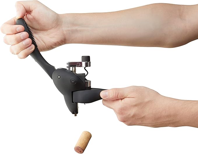 Rabbit W6004N Original Lever Corkscrew Wine Opener with Foil Cutter and Extra Spiral, Black Finish, Smooth Lever Action for Effortless Cork Removal