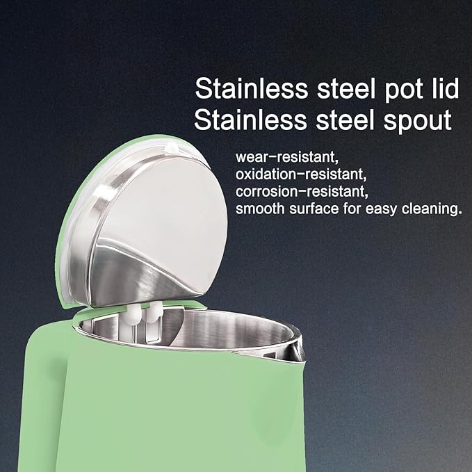 1.5L Electric Kettle Stainless Steel, Double Wall Cool Touch Teapot, Fast Boil,5 Temperature Control, LED Display, Auto Shut-Off,Keep Warm Function,Green