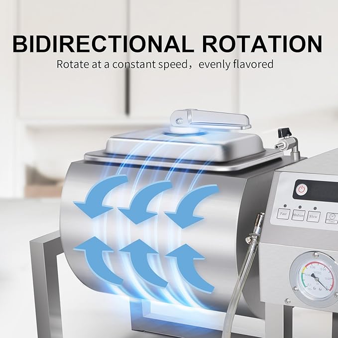 CLIVIA Vacuum Tumbler Marinator, 18L Meat Tumbler Marinator Machine, Three-Speed Automatic Bidirectional Rotation, Stainless Steel Marinating Curing Meat Tenderizer for Chicken Steak Burger Shop
