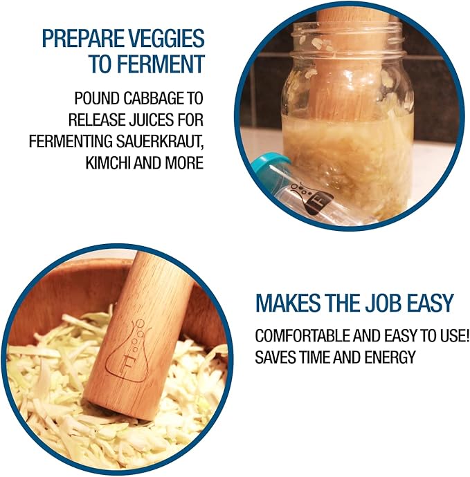 Sauer Stick - Wooden Vegetable Fermentation Tamper - Cabbage Sauerkraut Pounder - Fermenting Food Mashers and Packers