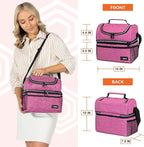 OPUX Lunch Box For Women, Insulated Large Lunch Bag Adult Work, Double Decker Lunchbox Meal Prep, Dual Compartment Leakproof Lunch Cooler, Soft Lunch Pail Tote for Girls, Kids, School (Pink, 16 Cans)