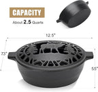 Wood Stove Steamer 2.5 Quart, Humidifier with Decorative Deer Pattern, Cast Iron, Rust Resistant Matte Black