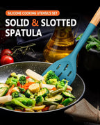 Pack of 2 Silicone Spatula, Non Stick Cooking Utensil Set Wooden Handle Kitchen Turner for Baking Mixing Grilling Serving Food Heat Resistant Non Scratch Hooks Included (Blue)