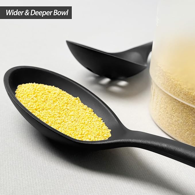 Silicone Spoons for Cooking - Extra Large Kitchen Spoons for Mixing, Serving, & Stirring - 600°F Heat-Resistant Non Stick Utensils Ladle & Skimmer- Dishwasher Safe, Black