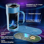 Smart Self Heating Coffee Mug 18 Oz Temperature Control Heated Coffee Mug App Controlled Warmer Mug 5-10 Hour LED Display Keep Coffee Hot All Day Fast Wireless Charger Base Lake Blue