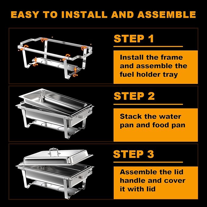 Chafing Dishes for Buffet 4 Pack, 9Qt Chafing Dish Buffet Set with Different Food Pans Combo, Food Warmers for Parties Buffet, Events & Weddings, Silver