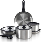 GOURMETIFIC® Stainless Steel Cookware Set [11 PIECES] - Non Toxic Kitchenware - Induction, Gas & Oven Cooking Ware - Pot & Pan with Removable Handles - Stackable Pots & Pans - Dishwasher Safe