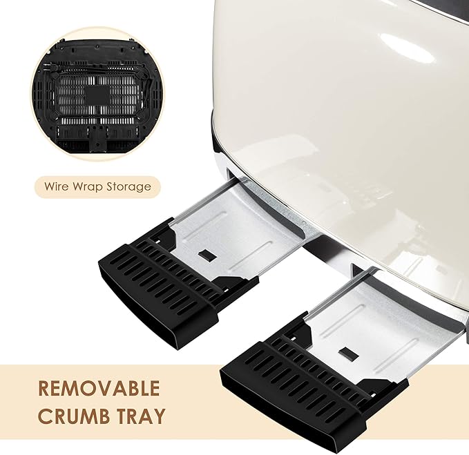 4 Slice Toaster Roter Mond Retro Stainless Steel with Bagel Defrost Cancel Function, 6 Browning Settings, Extre Wide Slot and Removable Crumb Tray, Cream, ST033