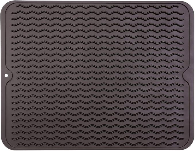 Silicone Dish Drying Mat for Multiple Usage,Easy clean,Eco-friendly,Heat-resistant Silicone Mat for Kitchen Counter or Sink,Refrigerator or drawer liner Coffee L 16 inches x 12 inches