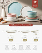 Famiware Milkyway Plates and Bowls Sets, 12 Pieces Dinnerware Sets, Reactive Glaze Dish Set, Stoneware Dishes Set for 4, Matte Multi-color