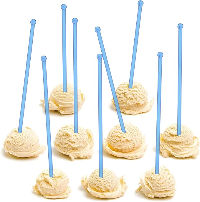 100 Pieces Disposable Plastic Round Top Clear Swizzle Sticks, Crystal Cake Stick, Cocktail Coffee Drink Stirrers 7.24 Inch (Blue)