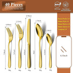 40 Piece Gold Silverware Set Service for 8, EIUBUIE Premium Stainless Steel Gold flatware Cutlery Sets, Mirror Polished Modern Kitchen Eating Utensils Sets Include Spoons Forks Knives