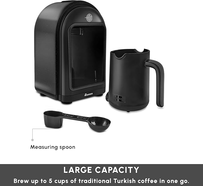 KARACA Hatır Turkish Coffee Maker, 5 Cups Electric Turkish Coffee Machine with Ember Mode, Automatic Temperature Control, Overflow Protection, Audible & Visual Alerts, Shiny Black