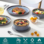 vancasso PLAYA Plates and Bowls Sets, 18 Pieces Grey-Blue Dinnerware Sets for Kitchen, Reactive Glaze Dishes Set for 6, Dishwasher and Microwave Safe