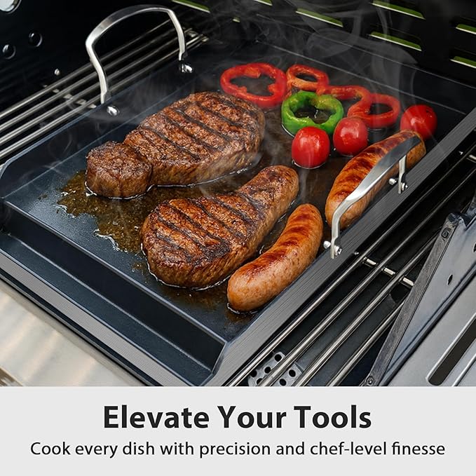 Utheer 19.5" x 10" Ceramic Nonstick Stainless Steel Griddle for Gas, Charcoal & Grill, Large Stove Top Griddle, Non-Toxic, PFAS/PFOA/PTFE Free, Oven Up to 500°F, for BBQ, Camping & Kitchen