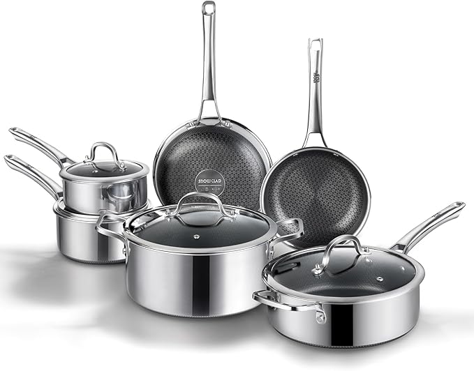 Non Stick Frying Pans Set, Hybrid Pans Set Nonstick (10 pcs),Pan for cooking, PFOA Free Kitchen set, Dishwasher and Oven-Safe Cookware Sets, Stainless Steel Skillets