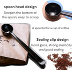 Coffee Scoop,Stainless Steel Coffee Scoop Clip,Coffee Spoon Measuring,for Ground Coffee and Beans,Set of 2(15ml/Black+30ml/Silver).