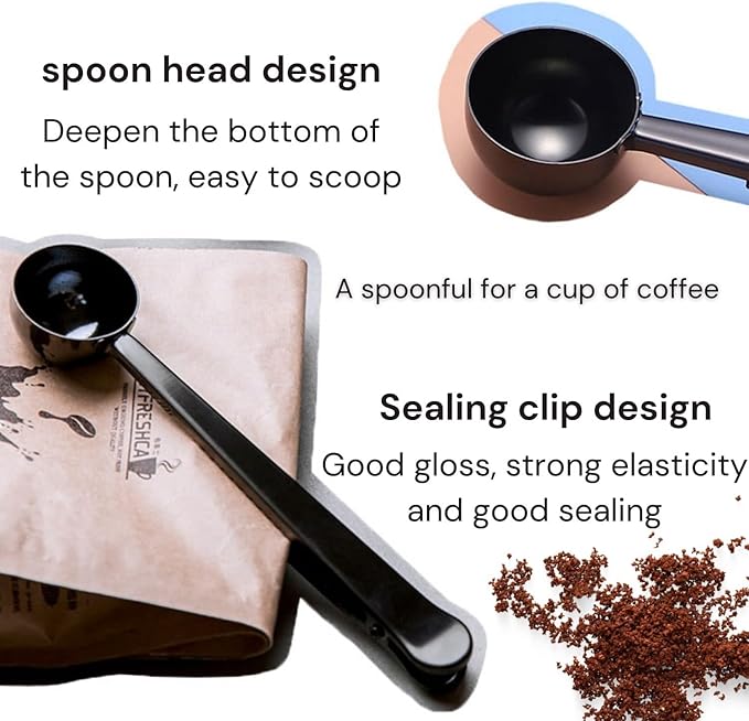 Coffee Scoop,Stainless Steel Coffee Scoop Clip,Coffee Spoon Measuring,for Ground Coffee and Beans,Set of 2(15ml/Black+30ml/Silver).