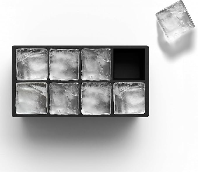 glacio Ice Cube Molds – 2-Pack Silicone Trays for 8 Large Square Cubes – Slow-Melt Ice for Whiskey, Cocktails, Coffee & More