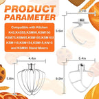 3-Piece Set Mixer Accessories for KitchenAid 4.5QT Tilt-Head Stand Mixers, Stainless Steel K45WW, Enameled K45DH & Enameled K45B, All Dishwasher Safe