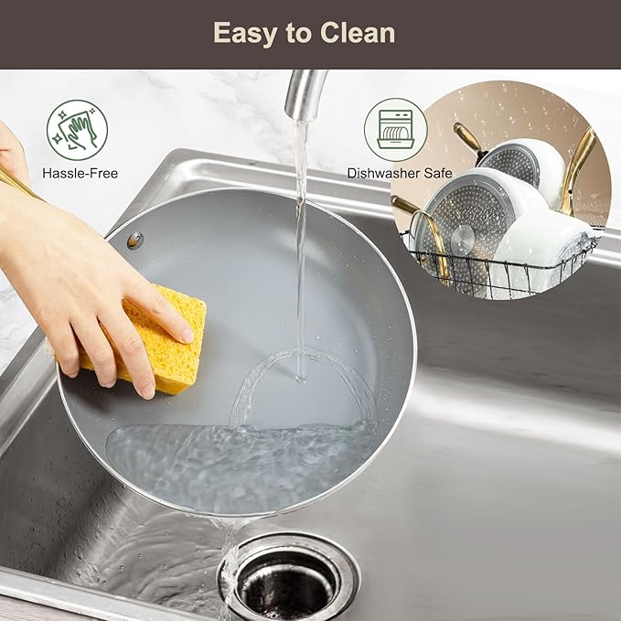 ceramic cookware set,Healthy,Non Toxic,Pots and Pans Set non stick,14-Pcs Kitchen induction cooking Sets, nonstick Pot and Pan Set with silicione Utensils,PFOS/PFOA Free,Cream and Gold