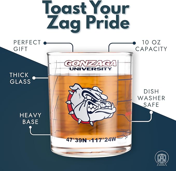 Greenline Goods – University of Gonzaga Bulldogs College Whiskey Glasses (Set of 2), 10 oz – Full-Color Logo + Campus Map