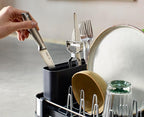 Joseph Joseph Extend Slim Steel Expandable Dish Drying Rack with Removable Cutlery Holder and Swivel Draining Spout, Compact Design, Grey