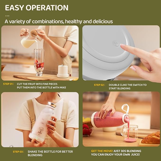 Asa Vea Mini Blender for Smoothies and Milkshakes, Portable Blender, Rechargeable, Personal Size Blender with Quota Outer Travel Lid with 4 Blades, 11 oz for Outdoors, Camping (Pink-550ml)