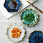 Ceramic Spoon Rest for Stove Top, Flower Cute Spoon Rest for Kitchen Counter, Cooking Spoon Holder for Kitchen Counter, Utensil Rest Spatula Rest Ladle Holder Tong Rest, 1 PC (Retro Sapphire)