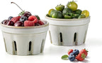 Gomakren Ceramic Berry Basket Set of 2, Round Fruit Bowl with Holes, Small Fruit Basket Containers for Kitchen Counter, Berries, Strawberry, Grape, Cherry, White