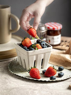 Gomakren Ceramic Berry Basket Set of 2, Square Fruit Bowls with Holes, Rustic Fruit Basket Containers for Kitchen, Berries, Strawberry, Grape, Cherry - Cream White