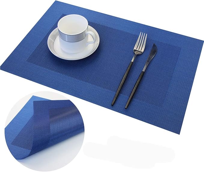 PIGCHCY Placemats Vinyl Washable Table Mats Elegant Non-Slip Placemats for Dinner Table Set of 4 (Navy Blue)