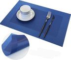 PIGCHCY Elegant Placemats Set of 6 and Table Runner Washable Vinyl Placemats Non-Slip Durable Table mats Sets (6 Placemats+1 Table Runner, Navy Blue)
