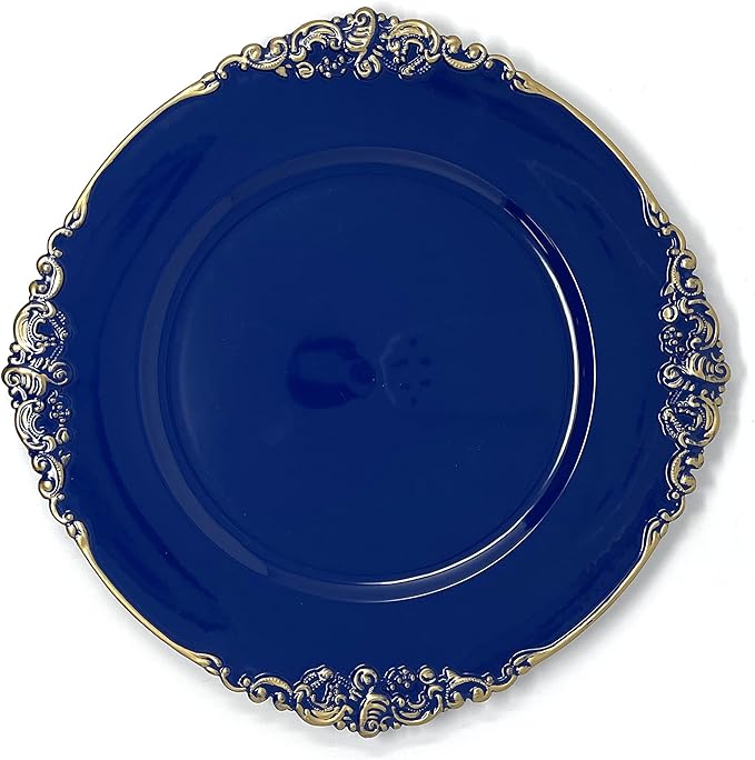 allgala Heavy Quality Round Charger Plates - Dinner Plates - Set of Charger Plates for Table Decor - Ideal for Weddings, Thanksgiving Parties & Holidays - Floral Royal Blue (13-Inch 6-Pack)
