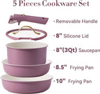 CAROTE 5pcs Pots and Pans Set, Nonstick Cookware Set Detachable Handle,kitchen essentials,RV kitchen pot and pan,Induction Cookware,Oven Safe,PFOA PFOS FREE,Purple