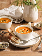 LE TAUCI Dishes Set for 4, Stoneware Plates and Bowls Set, Farmhouse Ceramic Dinnerware, Microwave & Dishwasher Safe, Stackable,12-Piece, Arctic White (10" Dinner+8" Salad Plates+6" Bowls)