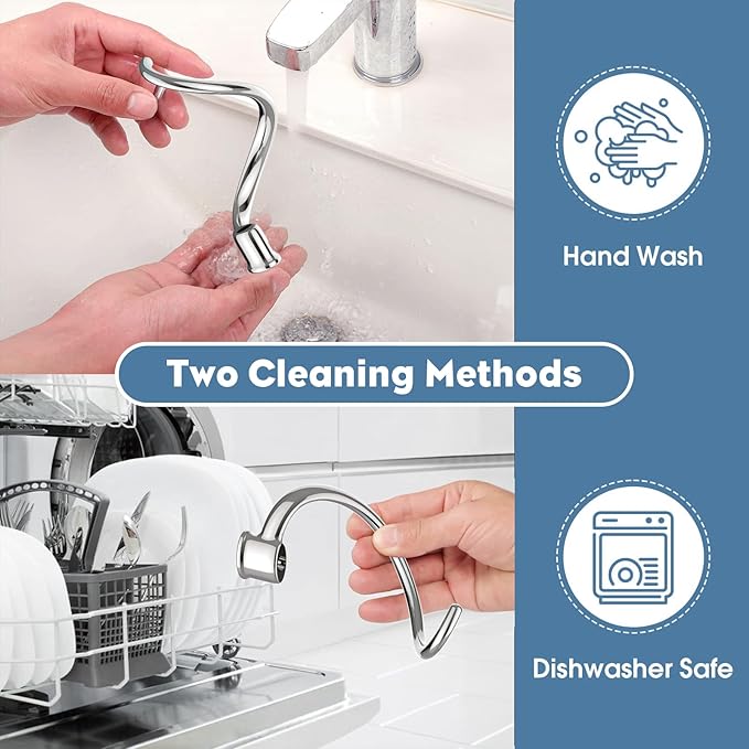 Stainless Steel Spiral Dough Hook for Kitchenaid 5Plus & 6QT Bowl-Lift Stand Mixers, Dough Hook for Kitchenaid Stand Mixer Dishwasher Safe, Efficient Kneading for Bread, Pizza, Pasta, Cookies