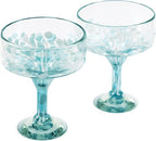 16 oz Hand Blown Mexican Margarita Glasses Set of 2 - Ocean Blue Confetti