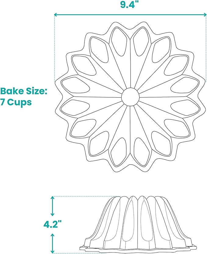 Baker's Secret for Fluted Cake Pan, Fluted Cake Pans, Die Cast Aluminum Cake Pans, 2 Layers Non-stick Coating, Novelty Cake Pan, 7.2 Cups Capacity - The Cast Aluminum Collection (Spring Water)