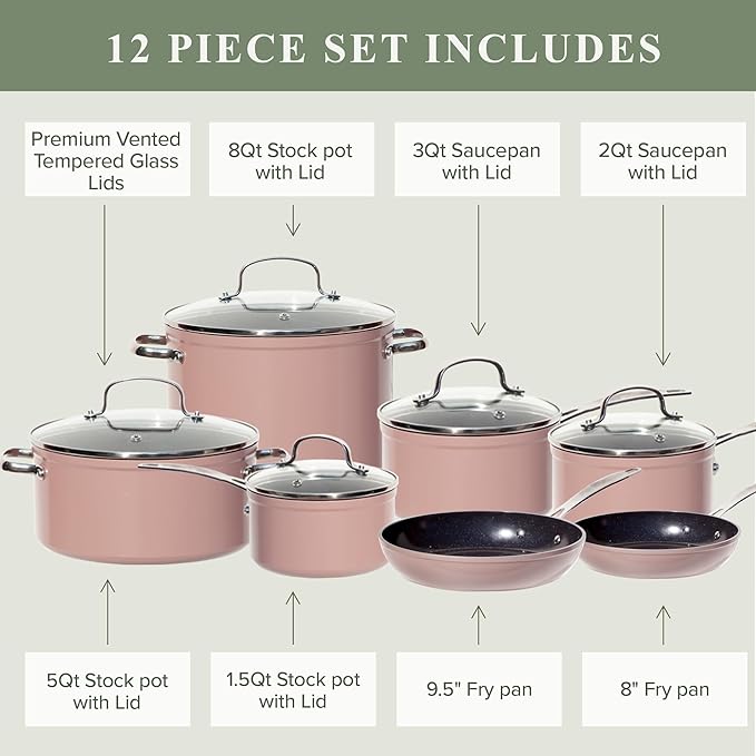 Nuwave Healthy Duralon Blue Ceramic Nonstick Cookware Set, Diamond Infused Scratch-Resistant, PFAS Free, Dishwasher & Oven Safe, Induction Ready & Evenly Heats, Tempered Glass Lids & Stay-Cool Handles